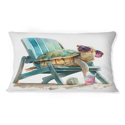 Tortue allongée sur une chaise de plage avec lunettes de soleil I - oreiller imprimé tortue