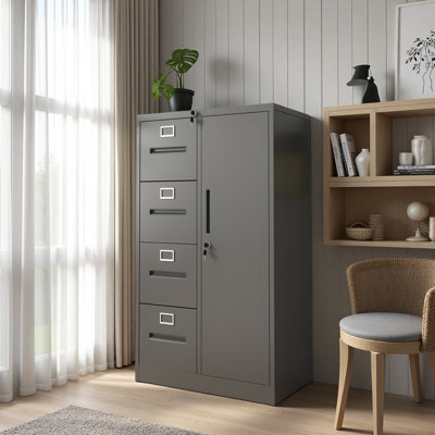 Classeur vertical en métal avec serrure, classeur en acier avec 4 tiroirs et 1 porte pour école, salon, chambre à coucher, bureau