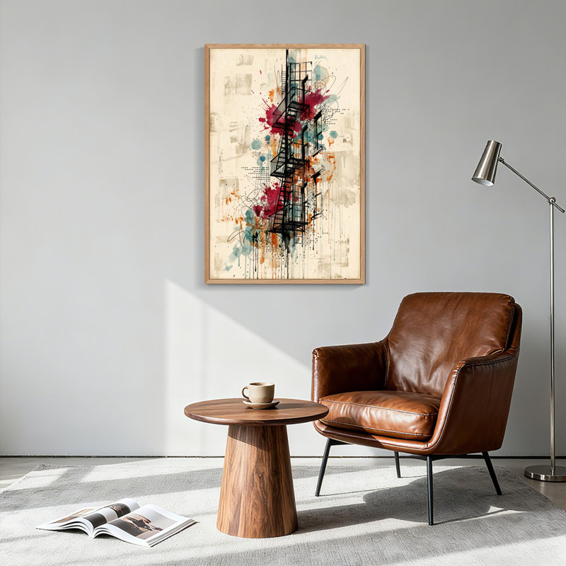 Ensemble de 1 tableau abstrait urbain sur toile, 48"H x 32"W, Natural
