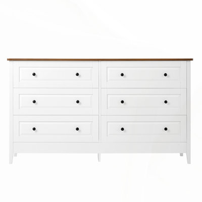 White 6-Drawer Dresser with Metal Handles, Spacious Storage for Bedroom and Hallway, Ideal for Organizing and Displaying