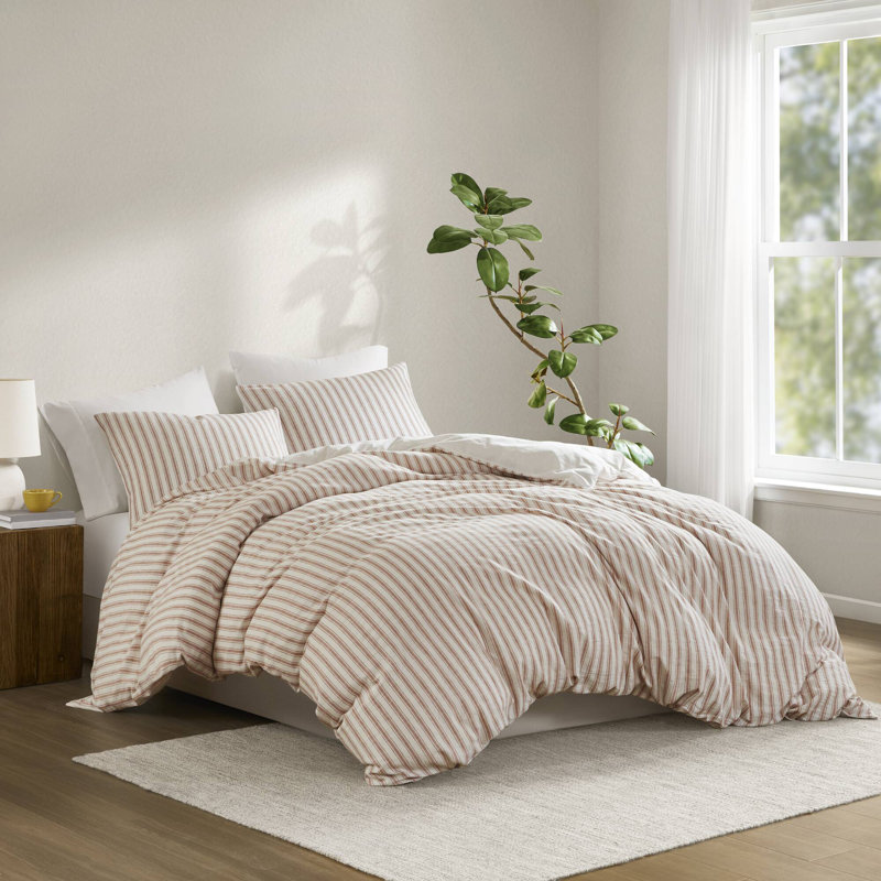 Ensemble de housse de couette 3 pièces Etta, Housse de couette pour grand lit et 2 taies décor, Terracotta