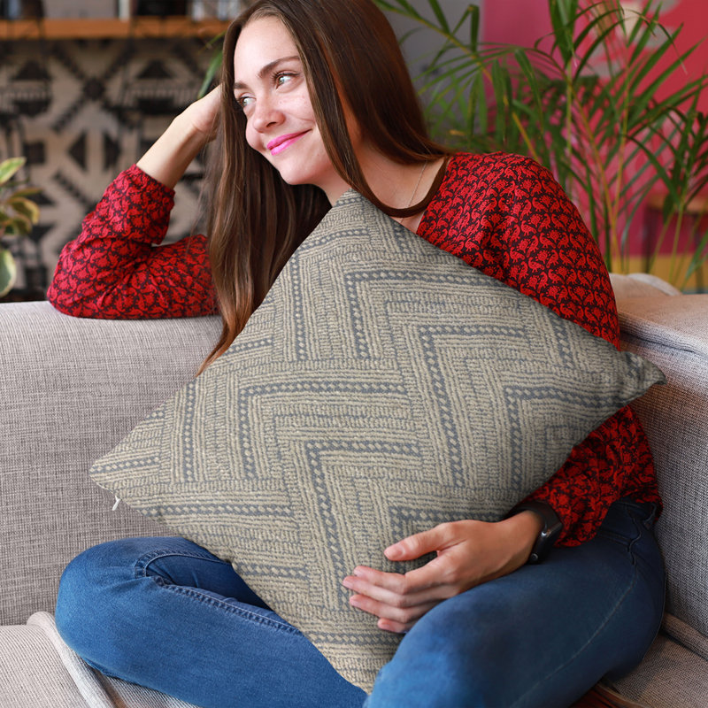 Triangles Linen Blend Geometric Indoor / Outdoor Pillow Cover & Insert, Blue, Square 16"