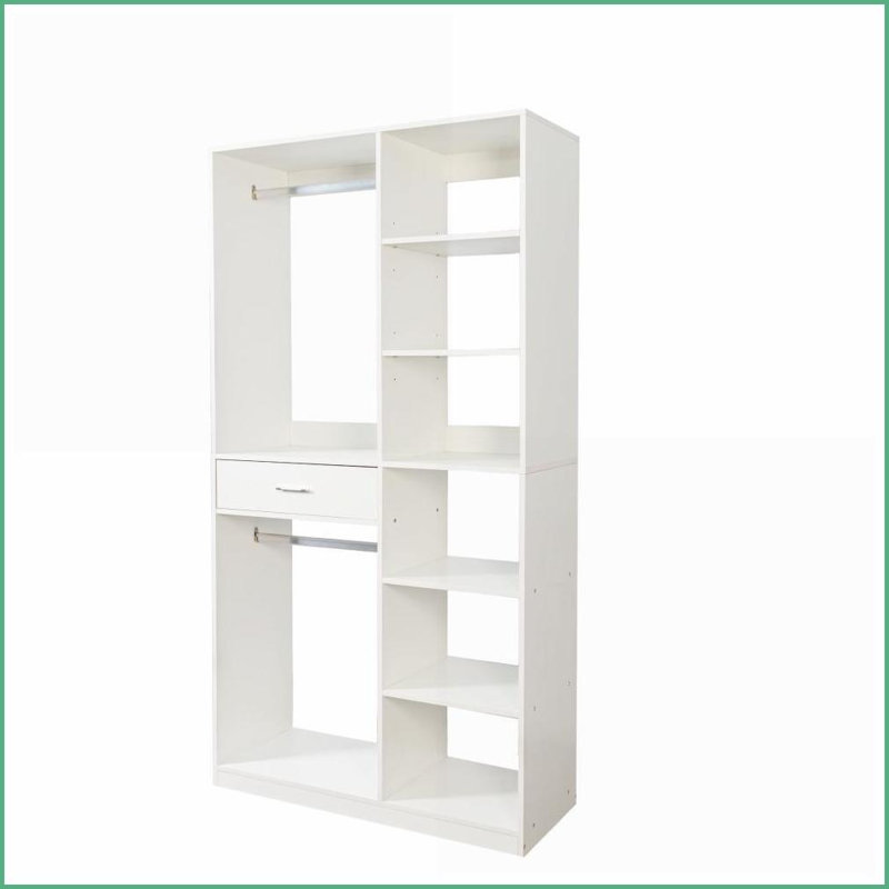 Freestanding Closet System with 6 Shelves, 2 Hanging Rods, 1 Drawer - 74.8'' White | Particle Board+MDF