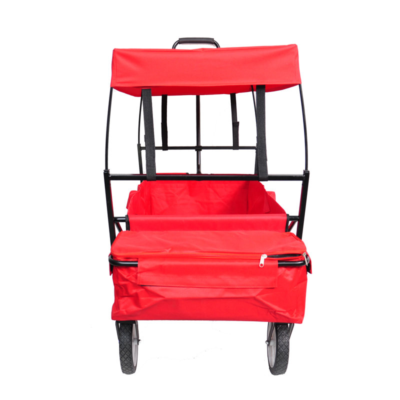 Heavy Duty Folding Portable Hand Cart with Removable Canopy, Red, 3.77' H x 4.1' W x 1.7' D