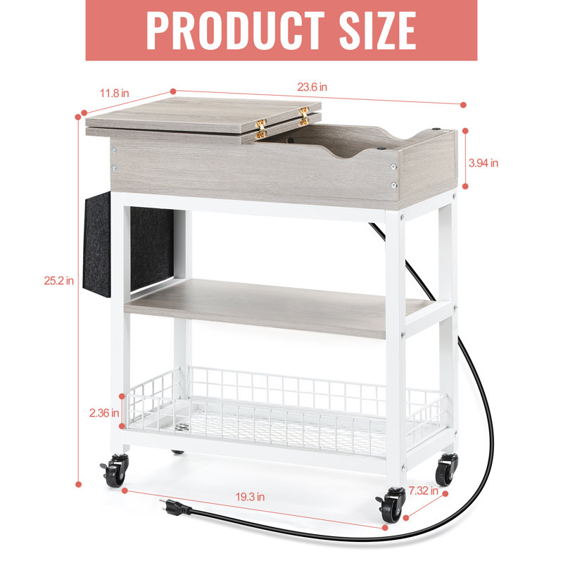 Shawnte Solid Wood Top End Table and Built-In Outlets