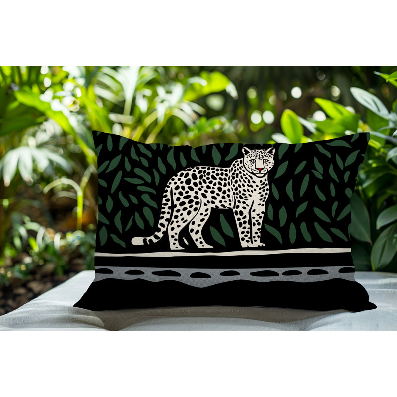 Oreiller rectangulaire réversible intérieur / extérieur Hota Leopard, Rectangle H 14 po x l 20 po, Gris