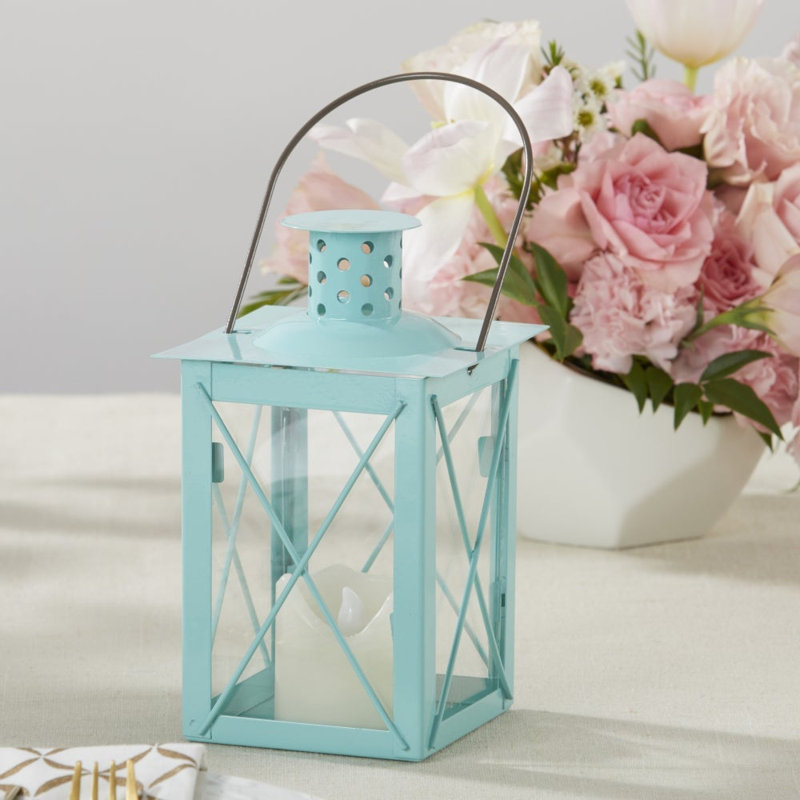 Support à thé lumineux pour lanterne blanche - moyen, Bleu