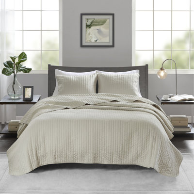3 Piece Quilt Set Cream Full/Queen