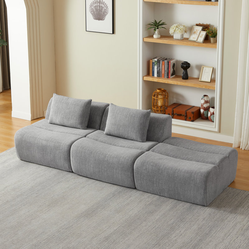 Compressé 3 places en chenille grise, sans assemblage, polyvalent pour un appartement, espace, doux et confortable, utilisation instantanée, structure à ressorts ensachés avec espace de salon confortable, tactile, design,