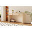 Console brillante couleur crème abricot avec tiroir, silhouette arrondie