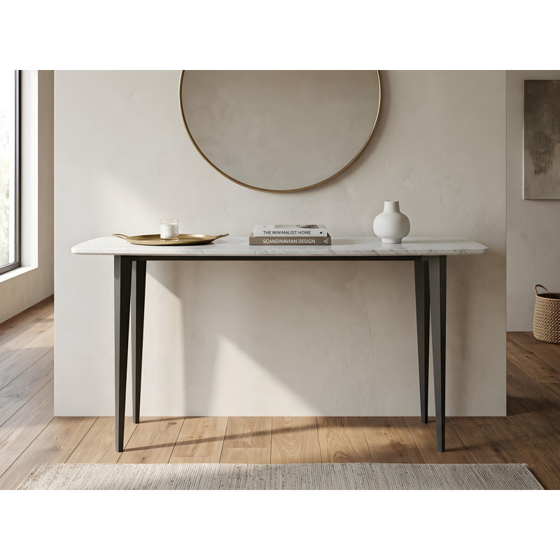 Milano 53" x 18" Carrara Marble Console Table with Iron Legs