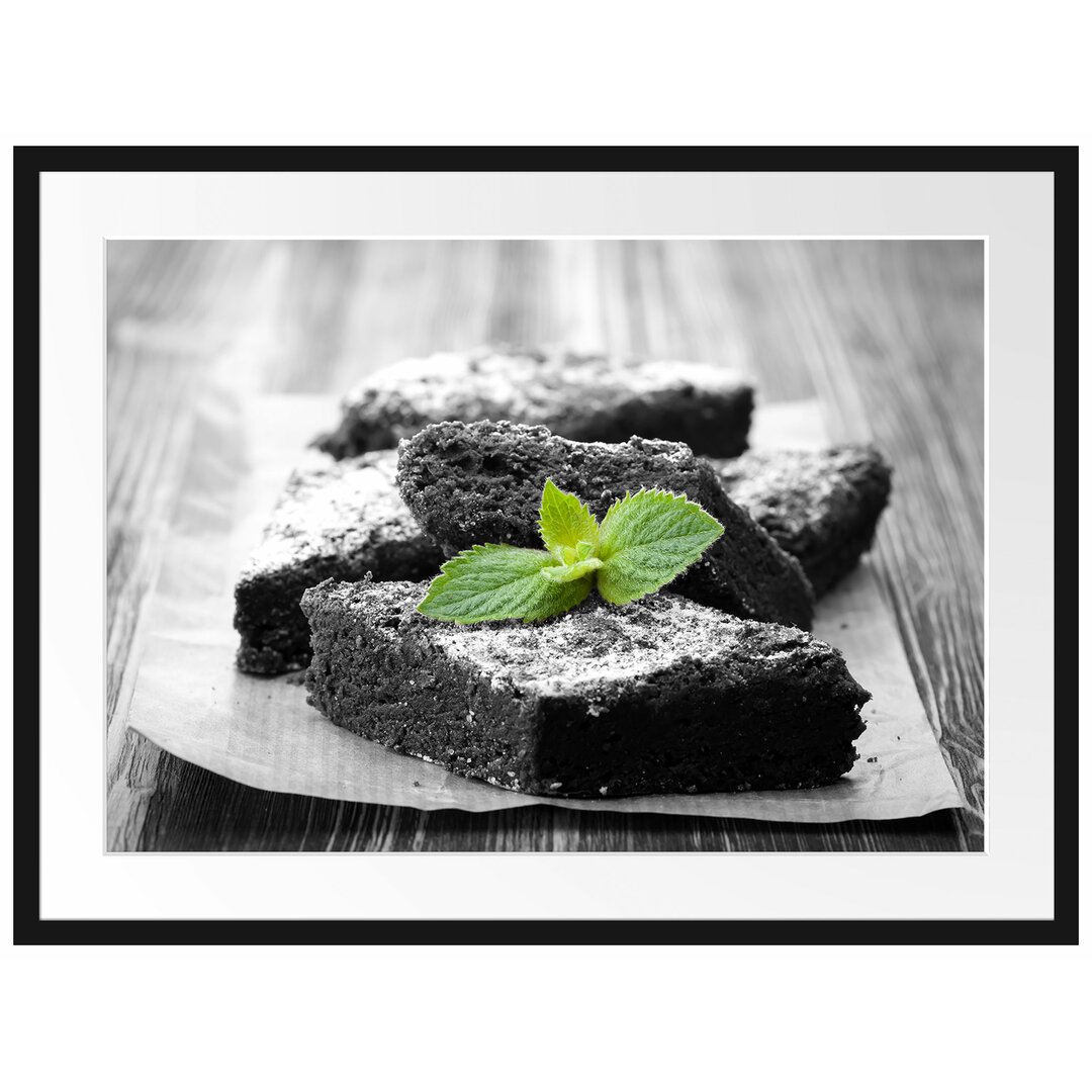 Gerahmtes Poster Köstlicher Brownie mit Minze