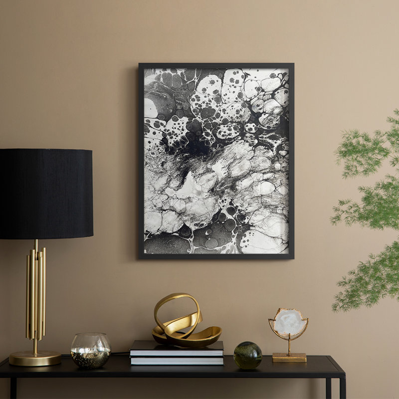 Marbré, reproduction encadrée en bois massif, Noir, noir, noir, noir, H 21 po x l 17 po
