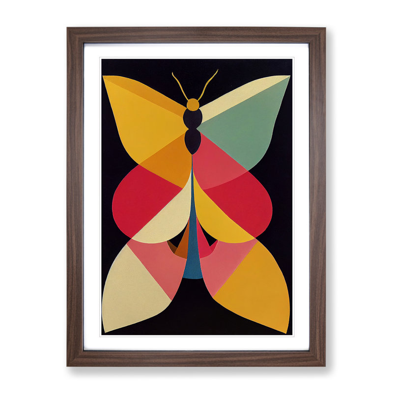 Butterfly Abstract - Wall Art, 66cm H x 48cm W x 2cm D, Walnut Framed, White