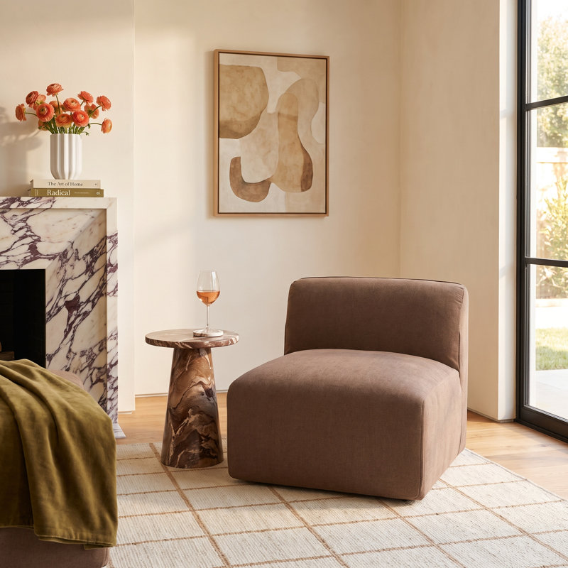 Wilde Upholstered Armless Slipper Chair, Latte Loft Canvas