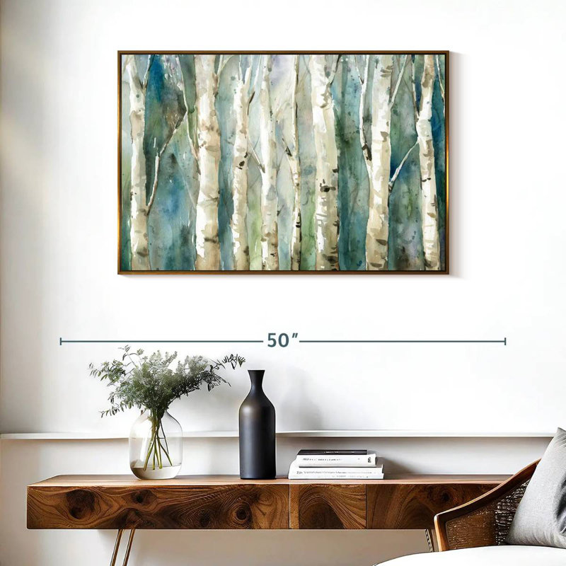 Birch River Walk, Cadre flottant doré, 37 po x 25 po