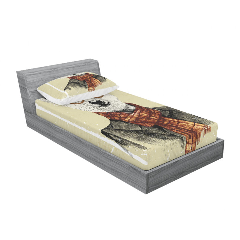 Ensemble de draps Hipster Bear, Ensemble de draps pour lit simple TG avec drap-hou