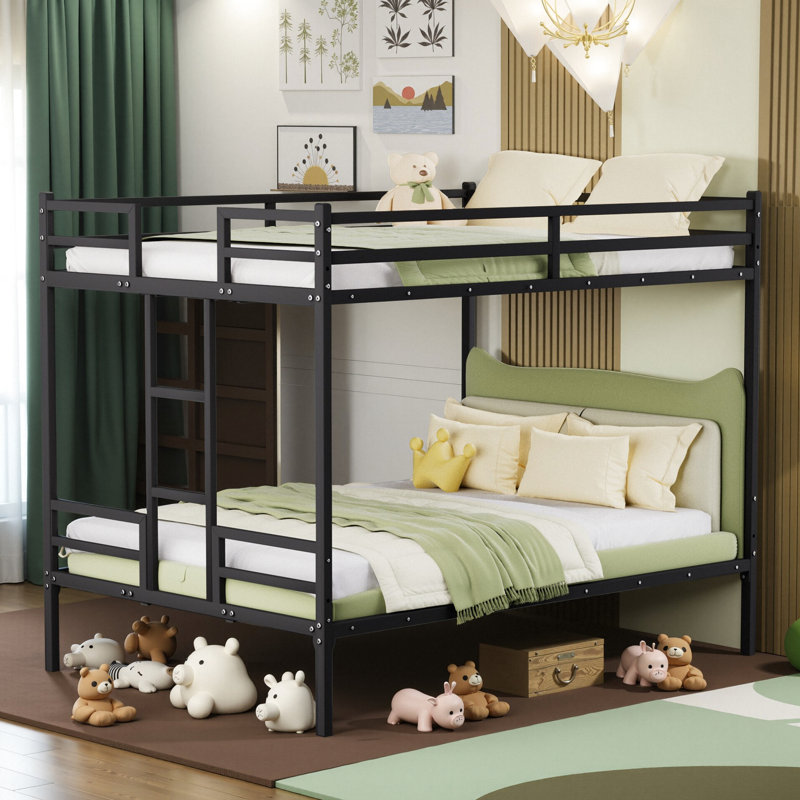 Grand lit superposé avec structure en métal noir et garde-corps complet - support durable de 110 lb par lit superposé, pour une hauteur d'escalade pratique, une décoration élégante pour la chambre à coucher, un espace de rangement sous le lit,