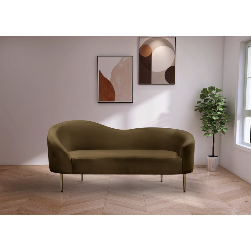 Causeuse courbée en velours 67 po Shurtz, Velours brun
