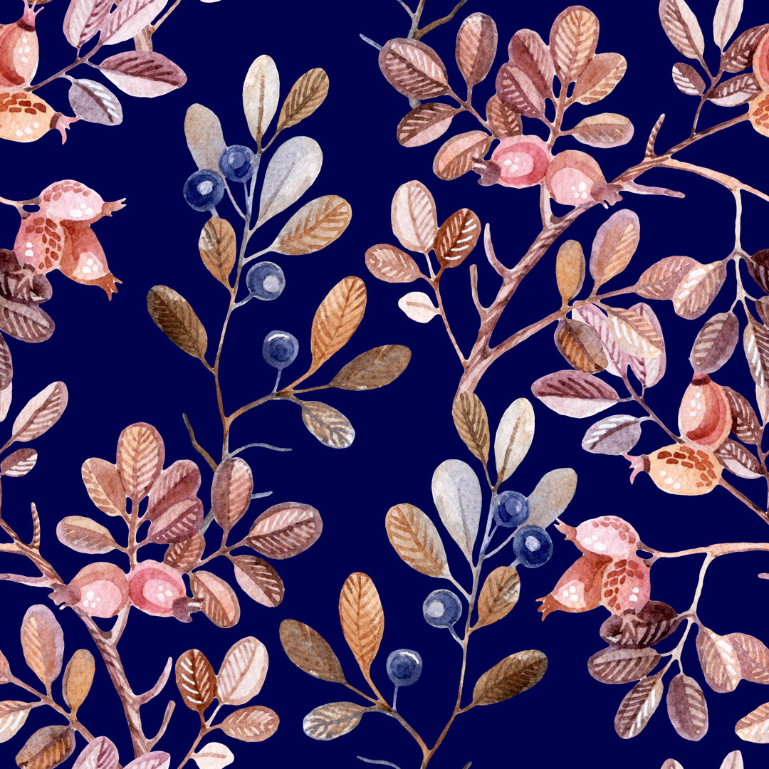 Watercolour Seamless Pattern With Branches von Galina Timofeeva - Leinwanddrucke