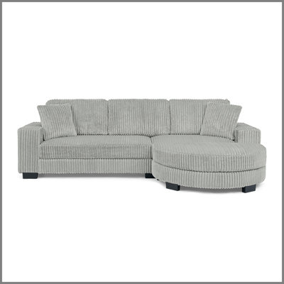 Corduroy Tufted Upholstered Sleeper Sectional Sofa, L-Shaped Modular Convertible Sofa , The arc-shaped footstool can be placed freely on the left and right-Gray