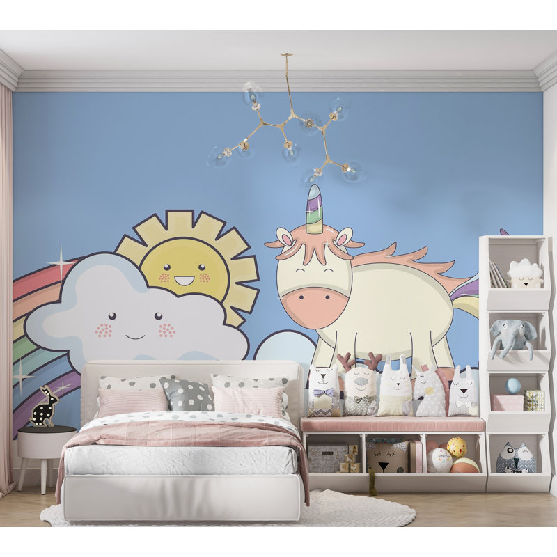 Murale pelez et collez de qualité supérieure - Ciel de licorne fantaisiste, L 120 po x L 96 po