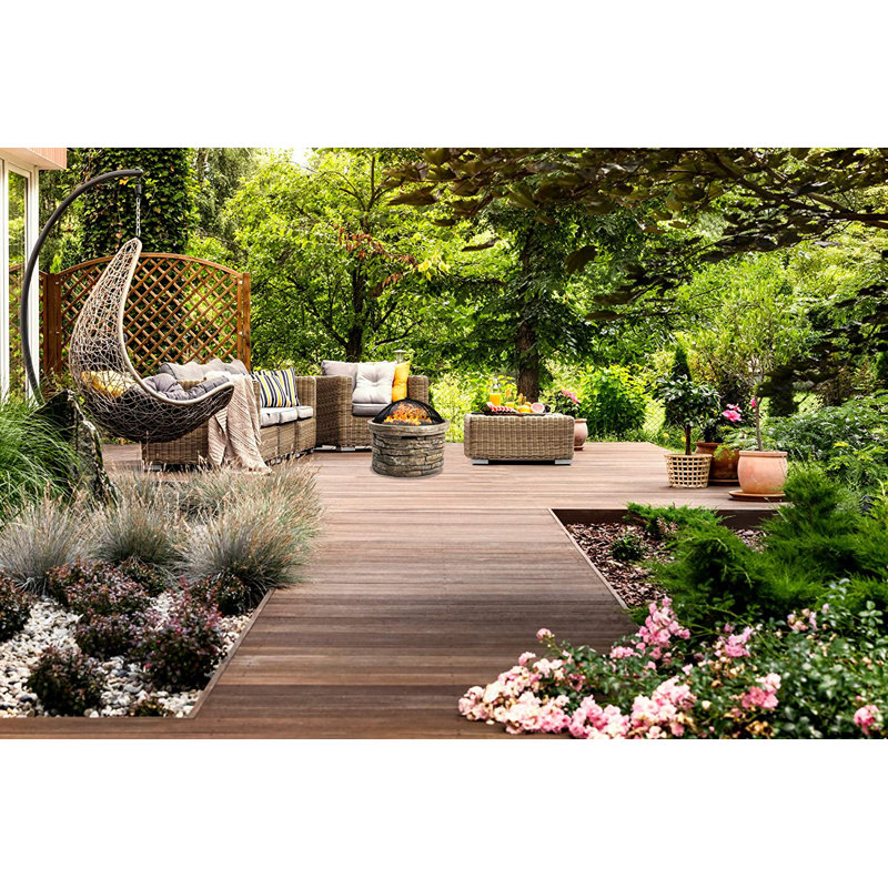 Majestic Garden & Patio Heater Fire Pit Brazier And Barbecue With Eco-Stone Finish, Khaki