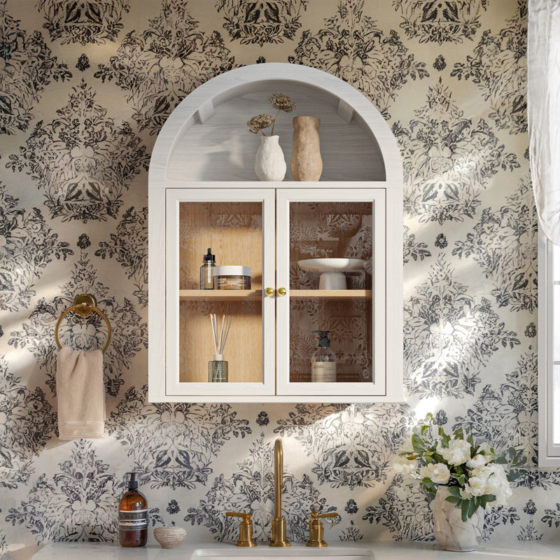 31.4"H Arched Wall Glass Bathroom Cabinet, White