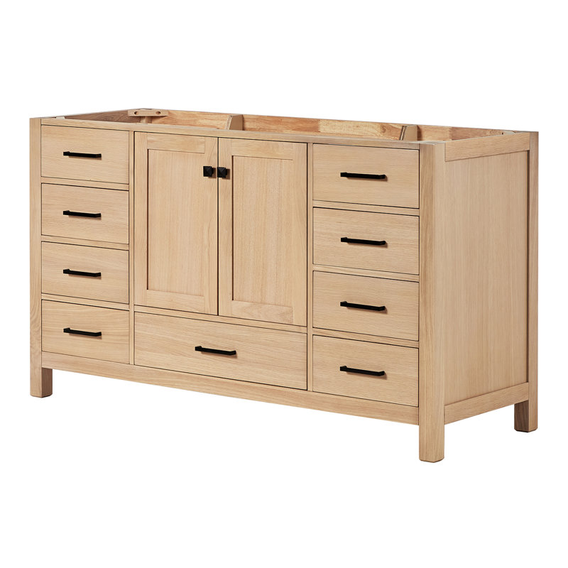 Cambridge 60'' W Single Bathroom Vanity Base, Oak, Matte Black