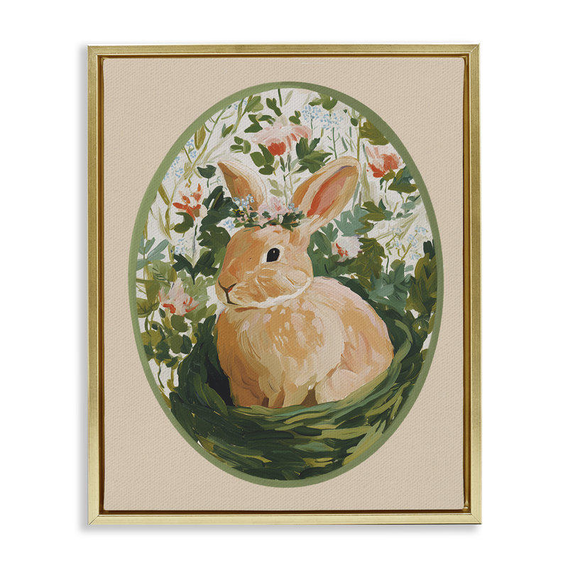 Cadre flottant Bloom Nest Bunny, design par Yen, H 31 po x l 25 po, Cadre flottant métallique doré
