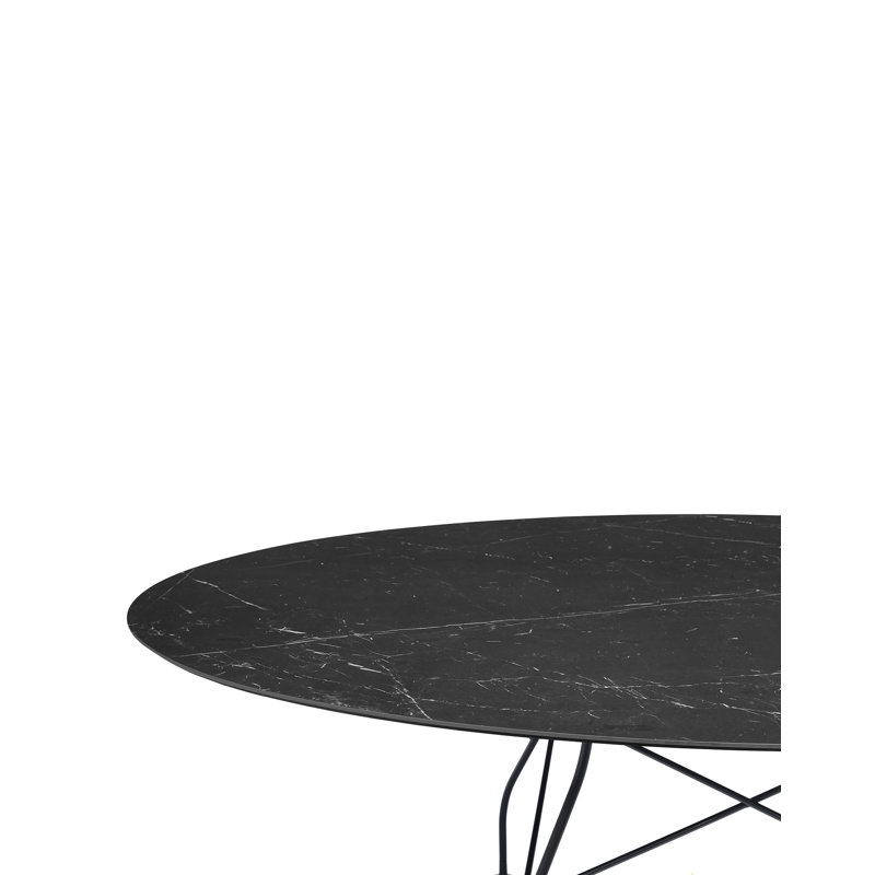 Glossy Oval Dining Table, Matt Black Painteed Steel, Black