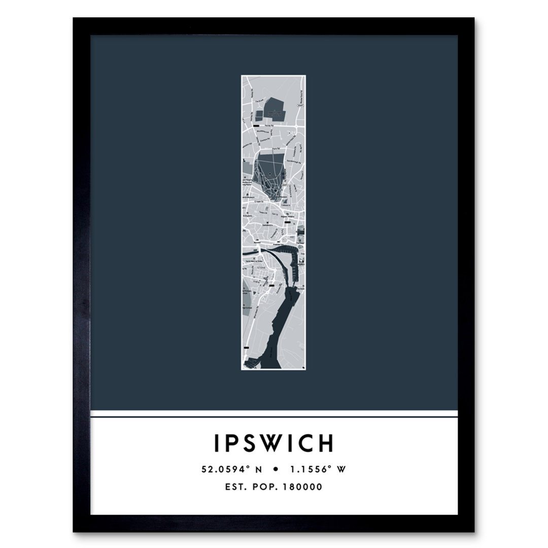 Ipswich City Map Ipswich Navy by Wee Blue Coo - Single Picture Frame Typography