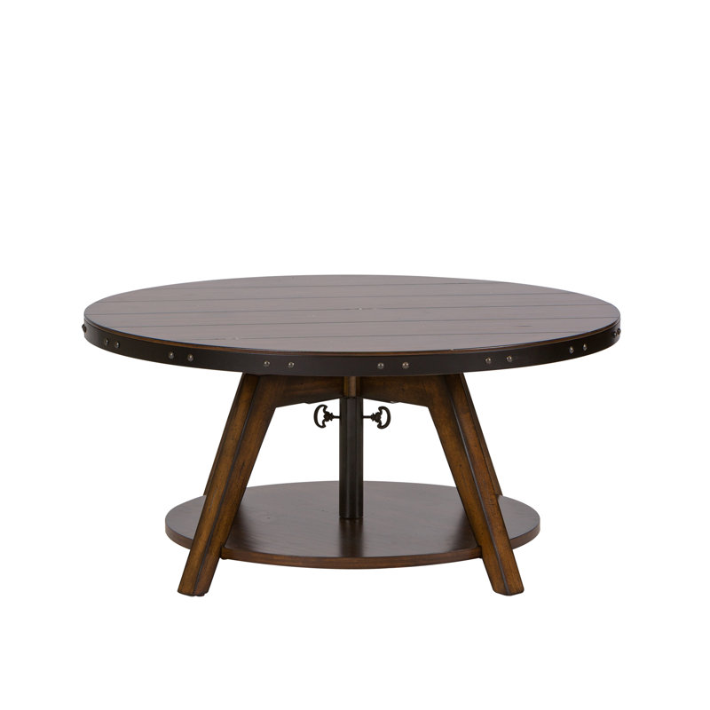 Rustic Brown Round Wood Cocktail Table with Storage
