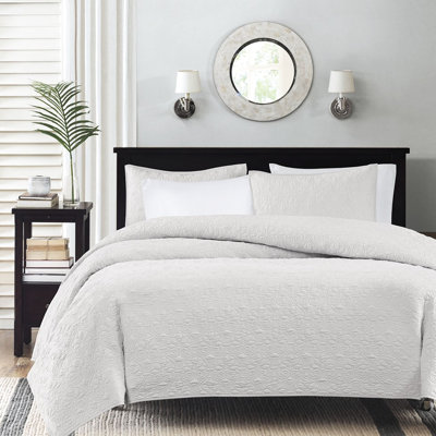 Courtepointe réversible blanche pour literie matelassée en coton prélavé FullS Seasonal Shift Bed 3 pièces avec 2 taies décoratives incluses