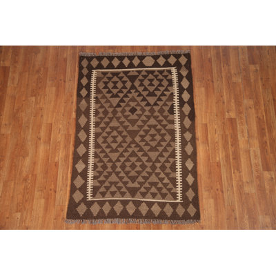 Brown Kilim Reversible Wool Area Rug 3x5