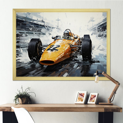 Yellow and black vintage Grand Prix Racing  formula car  I - Race Tracks Canvas Art