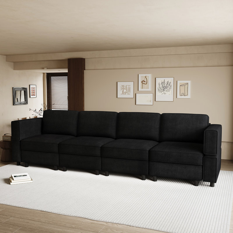 Canapé modulaire à 4 places Elda, Velours côtelé noir
