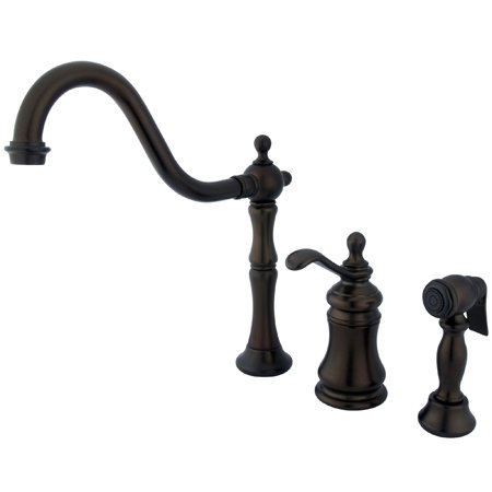 Robinet de cuisine à poignée simple à 3 trous avec douchette en laiton Kingston, Bronze frotté à l'huile