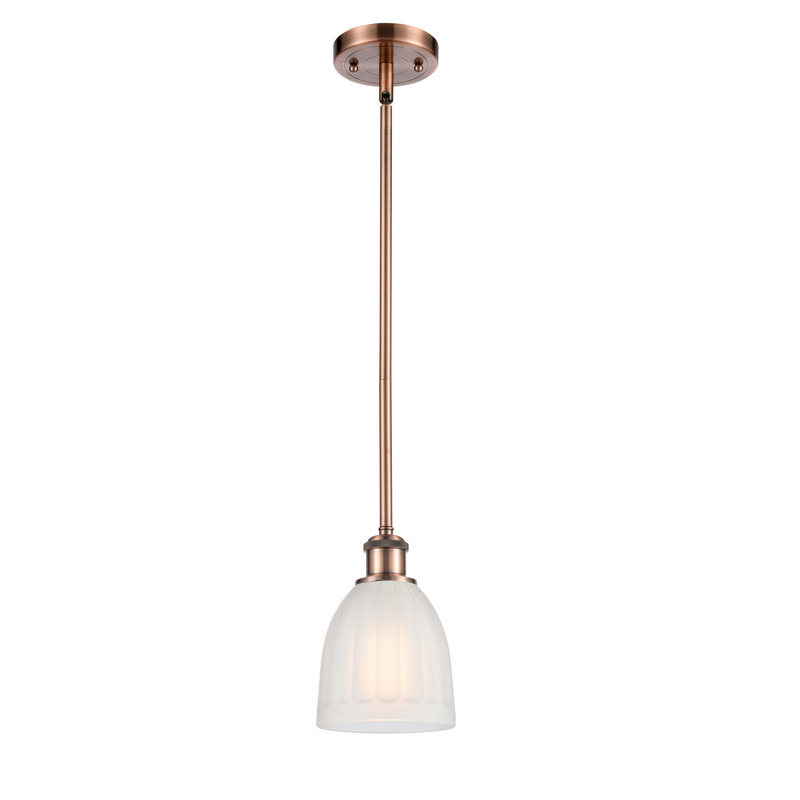 Luminaire suspendu en forme de cloche à 1 lumière Dunder, Ampoule non incluse, Blanc, Cuivre antique