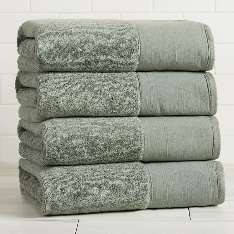 Ensemble de serviettes de bain 100% coton, Vert sauge, Serviettes de bain - paquet de 4