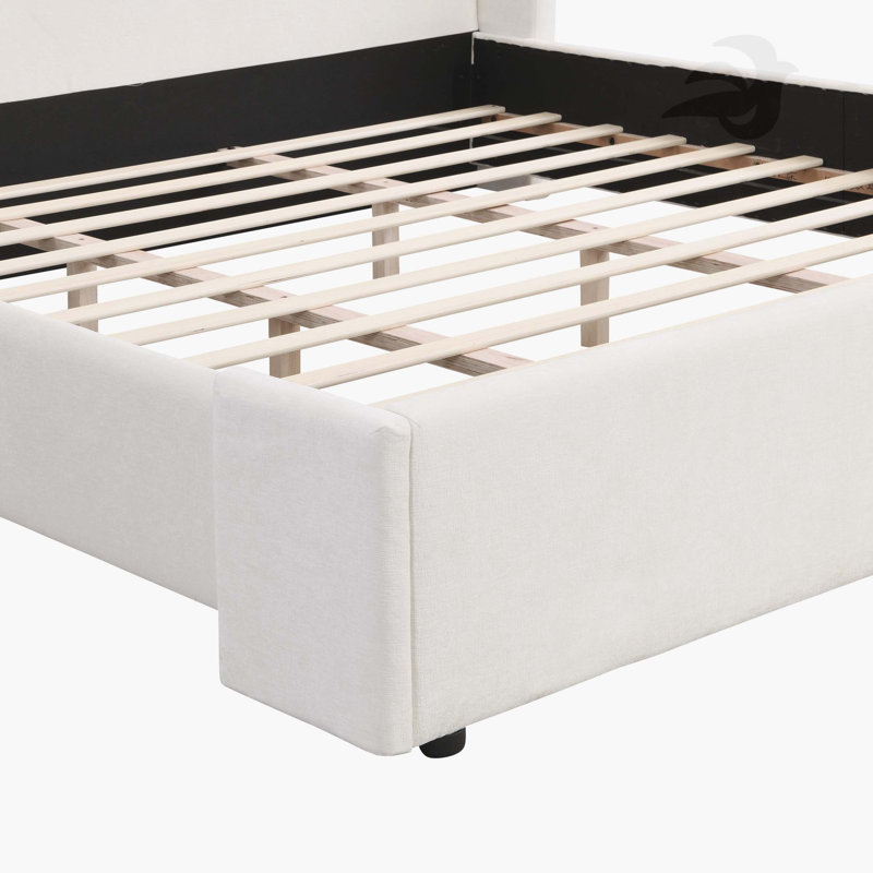 Élégant lit tapissier blanc avec tête de lit haute, blanc, très grand, Très grand