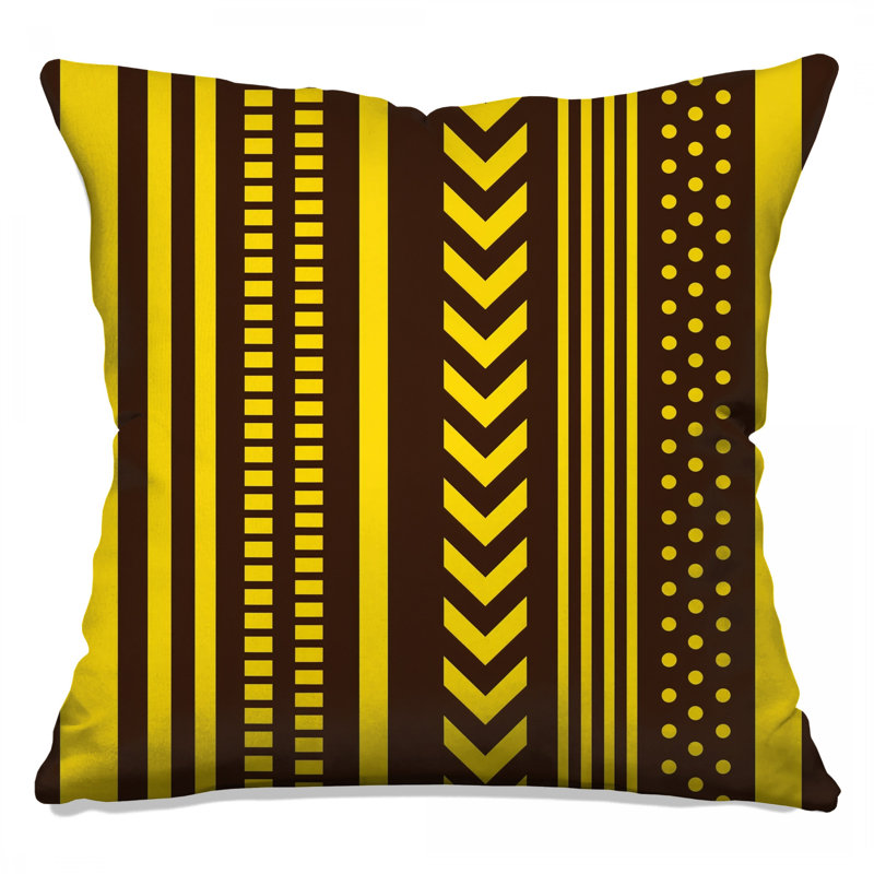Coussins décoratifs à rayures jaunes et brunes, 14 x 14 inches
