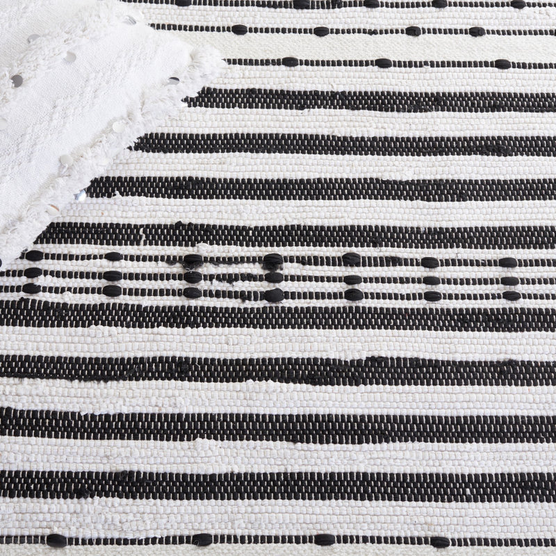 Martigues Striped Kilim Flat Weave Cotton Striped Rug, Square 6'