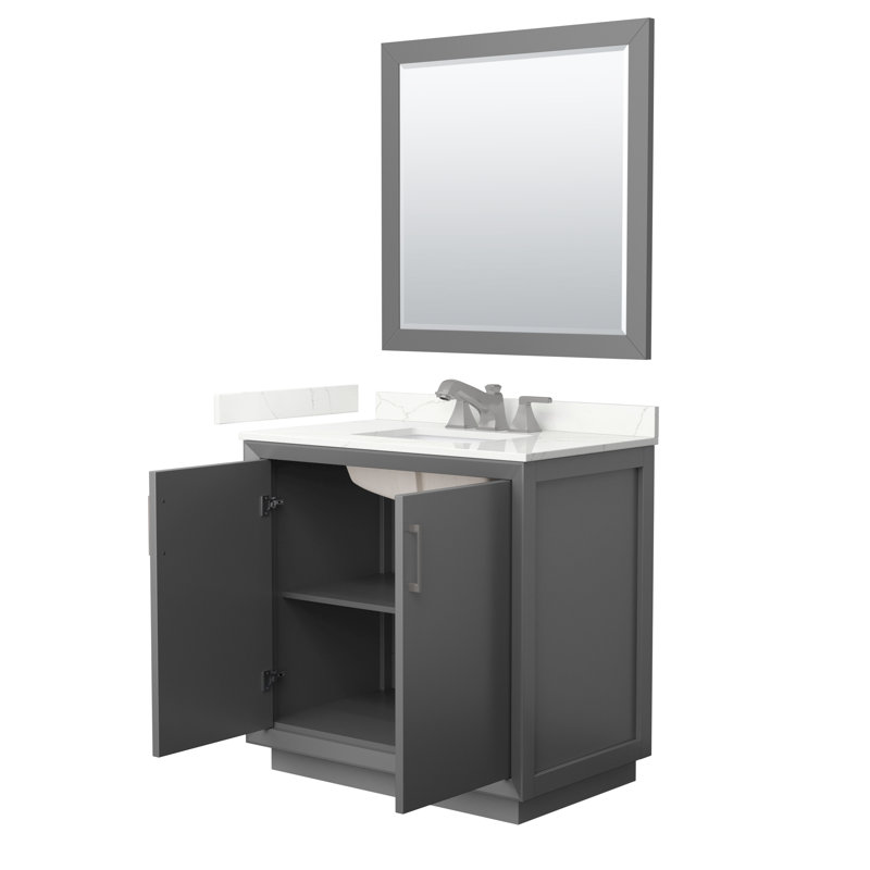Strada 36'' W Single Vanity, Dark Gray, Giotto Quartz, Satin Bronze