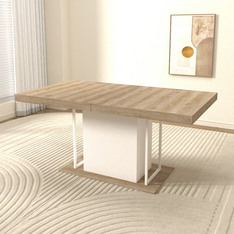 Rectangle Extendable Dining Table For 6-10 People Aged Effect Wood 160-200 Cm, White, Oak