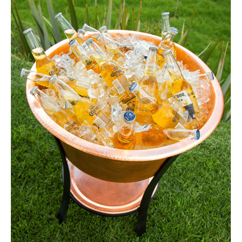 24" Round Hammered Copper Ice Bucket with Stand