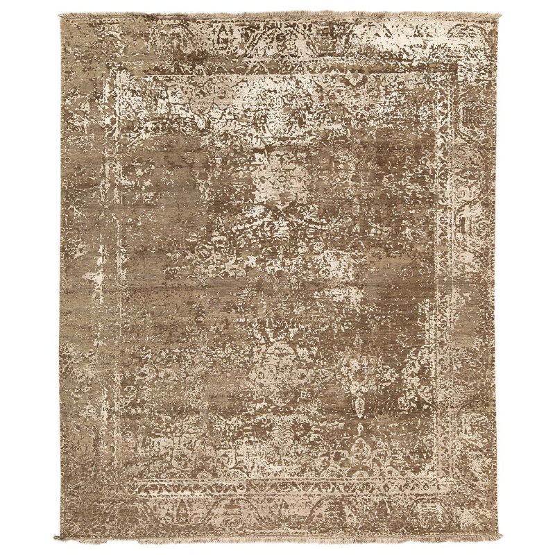 Tapis unique brun foncé / ivoire noué à la main 8 pi 1 po x 9 pi 9 po One-of-a-Kind