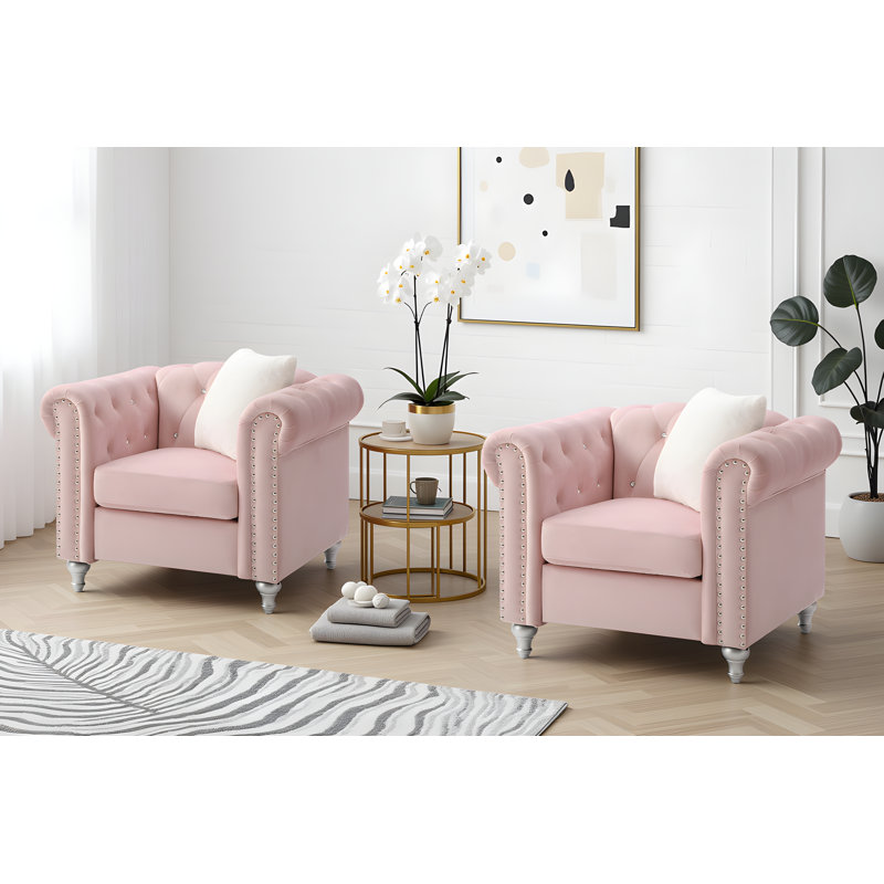 Ensemble de 2 chaises en velours Latonya, Rose