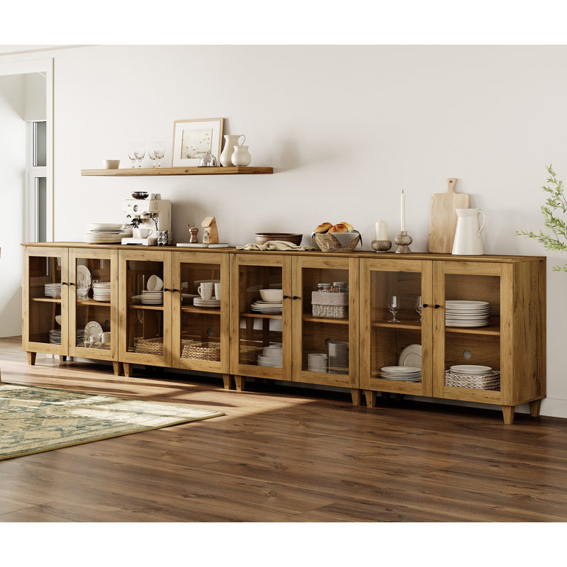 Buffet à 8 portes avec tablettes réglables et gestion des câbles pour la salle à manger Lysiane, Bois brun foncé