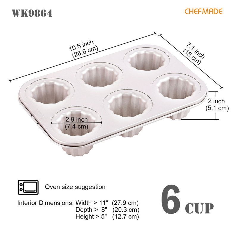 CHEFMADE 6 Cavity Canele Mold Cake Pan